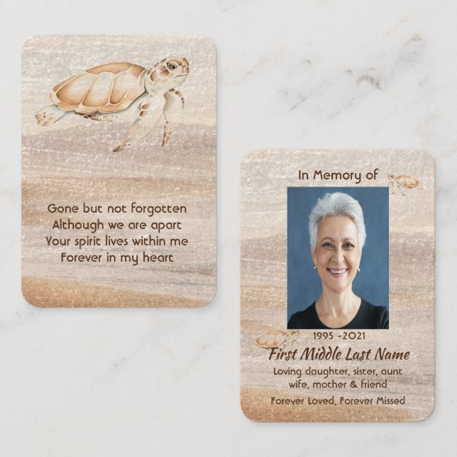 Memorial Photo Prayer Sandy Beach Sea Turtle  Business Card (Front/Back)
