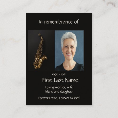 Memorial Photo Prayer Saxaphone Jazz Musician Play Business Card