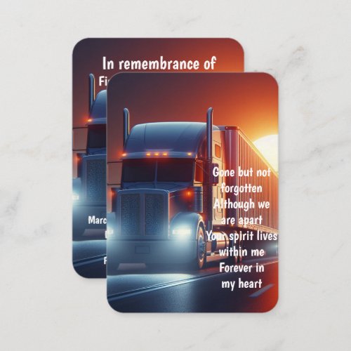 Memorial Photo Prayer Semi_Truck Tractor_trailer  Business Card