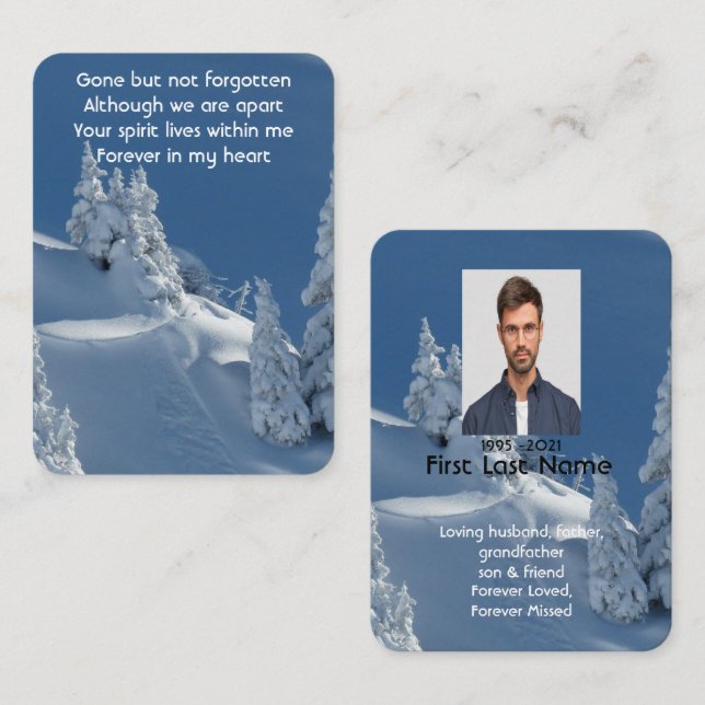 Memorial Photo Prayer Snow Covered Trees Ski Hill  Business Card (Front/Back)
