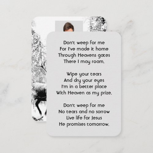 Memorial Photo Prayer Stag Deer Forest Winter Wild Business Card