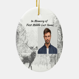 Memorial Photo Prayer Stag Deer Forest Winter Wild Ceramic Ornament