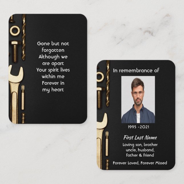 Memorial Photo Prayer Tools Mechanic Business Card (Front/Back)