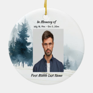 Memorial Photo Prayer Trees Forest Winter Wild Ceramic Ornament