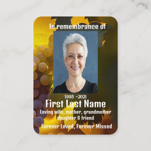 Memorial Photo Prayer Vineyard Winery Wine Busines Business Card