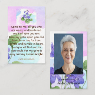 Memorial Photo Prayer Violets Garden Flower Floral Business Card