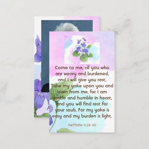 Memorial Photo Prayer Violets Garden Flower Floral Business Card