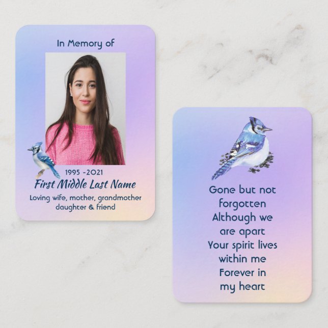 Memorial Photo Prayer Watercolor Bluejay Garden  Business Card (Front/Back)