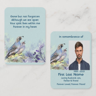 Memorial Photo Prayer Watercolor California Quail Business Card