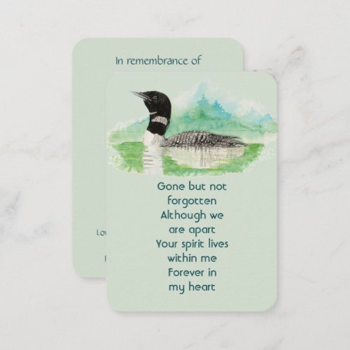 Memorial Photo Prayer Watercolor Common Loon Bird Business Card