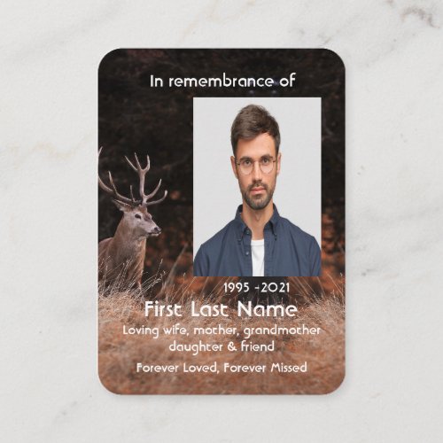 Memorial Photo Prayer Watercolor Stag Deer Animal  Business Card