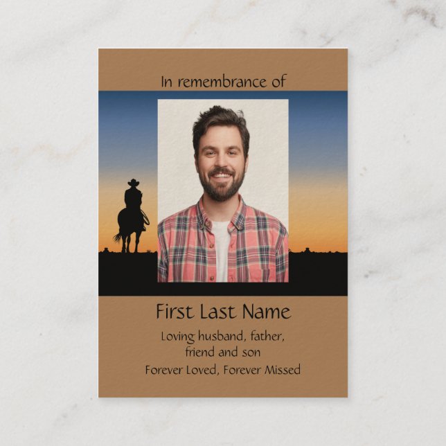 Memorial Photo Prayer Western Horse Back Riding  B Business Card (Back)