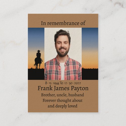 Memorial Photo Prayer Western Horse Back Riding  B Business Card