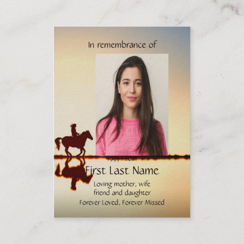 Memorial Photo Prayer Western Horse Back Riding  B Business Card