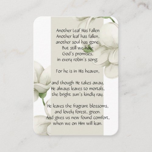 Memorial Photo Prayer White Flower Poem Christian Business Card