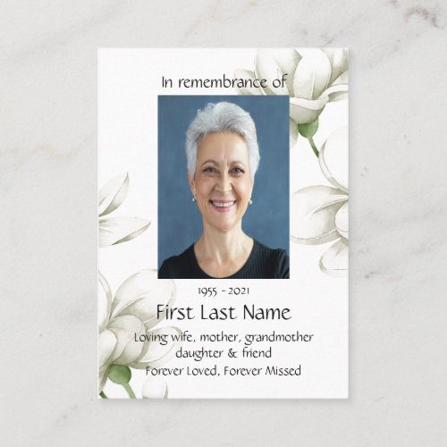 Memorial Photo Prayer White Flower  Quote Business Card