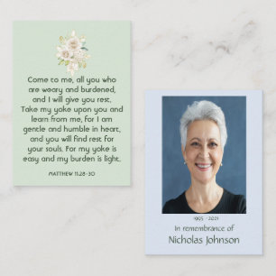 Memorial Photo Prayer White Roses Garden Bouquet Business Card