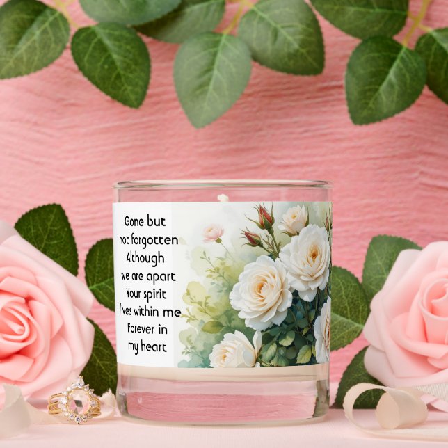 Memorial Photo Prayer White Roses Garden Flowers Scented Candle (Wedding)