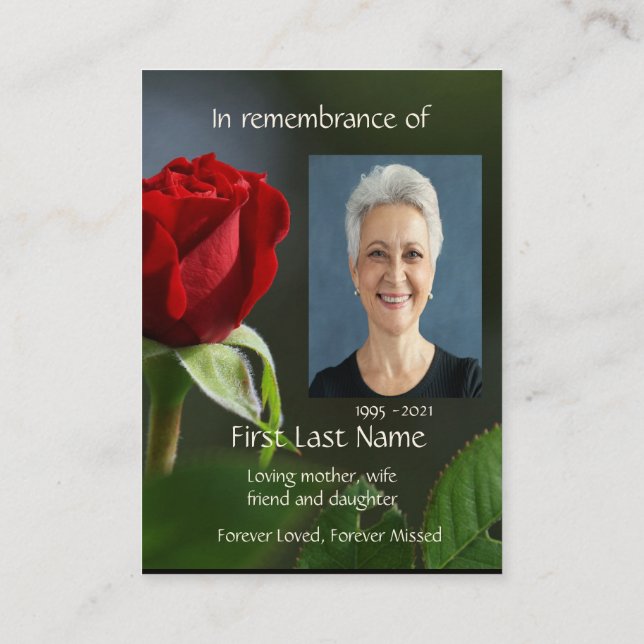 Memorial Photo Red Roses Garden Flowers Business Card (Back)