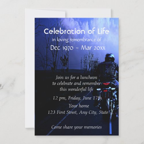 Memorial Photo Remembrance  Motorcycle Biker Invitation