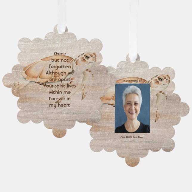  Memorial Photo Sandy Beach Sea Turtle  Ornament Card (Front/Back)