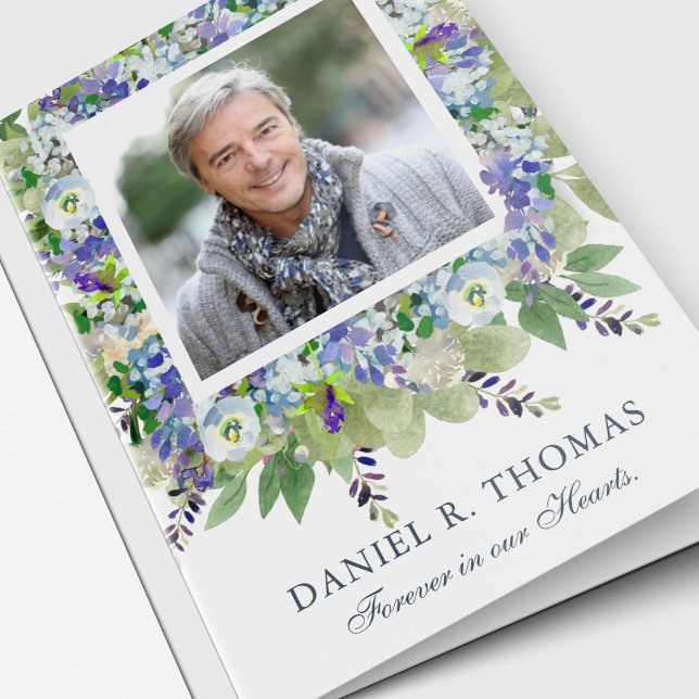 Memorial Photo Sympathy Funeral Thank You Cards (Forever in our Hearts Watercolor Floral Sympathy Memorial Funeral Thank You Card)