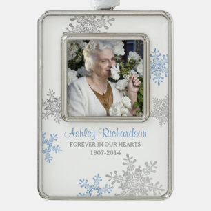Memorial Photo Template Christmas Blue Silver Ornament