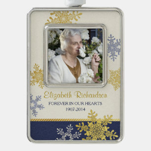Memorial Photo Template Christmas Gold Navy Blue Ornament