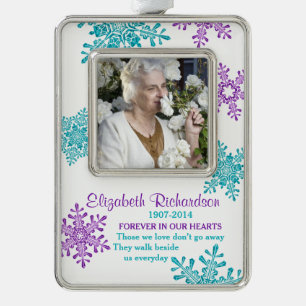 Memorial Photo Template Christmas Purple Teal Ornament