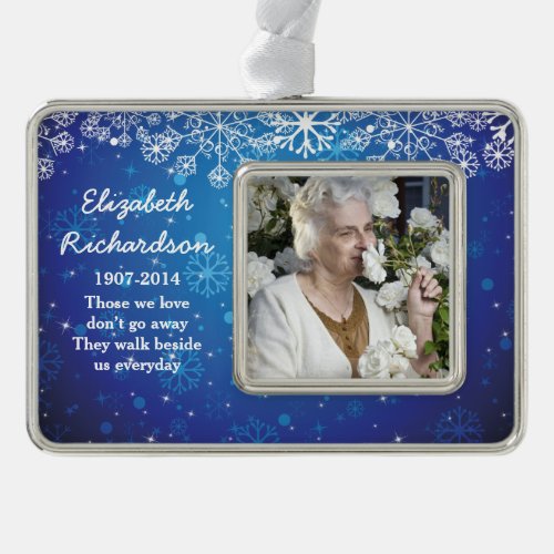 Memorial Photo Template Christmas Xmas Blue Christmas Ornament