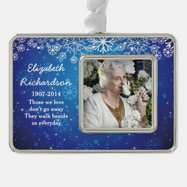 Memorial Photo Template Christmas Xmas Blue Ornament (Front)
