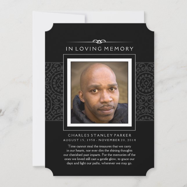 Memorial Photo Thank You Card - Elegant Black (Front)