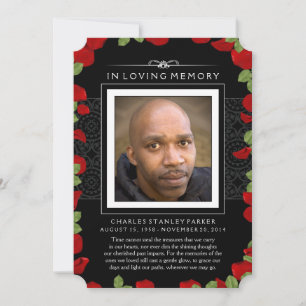 Memorial Photo Thank You Card Elegant Black Petals
