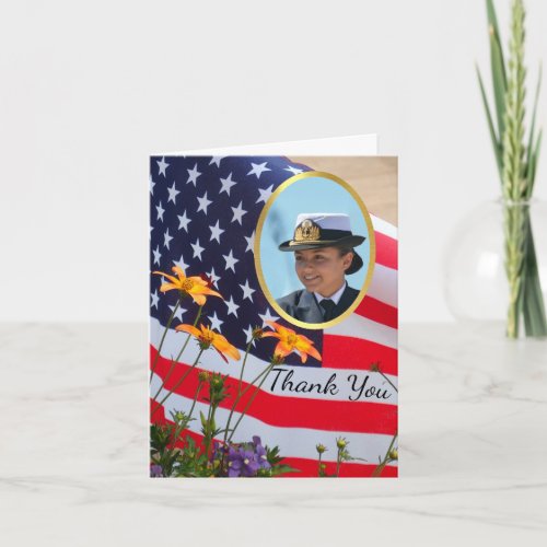Memorial Photo Thank You Card with Flag