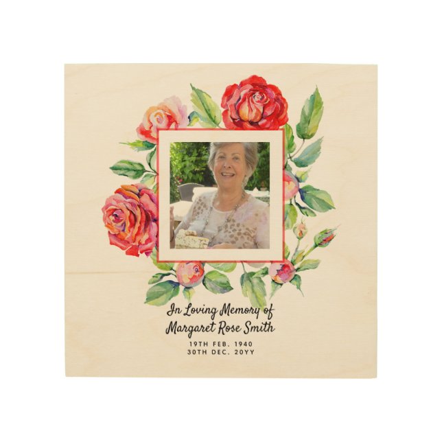 Memorial PHOTO wall art Loving Memory Roses (Front)