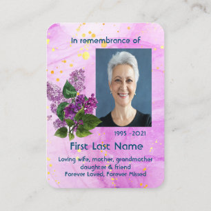 Memorial Photo Watercolor Lilac Garden Flower Business Card
