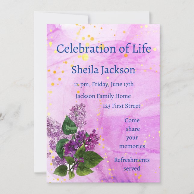 Memorial Photo Watercolor Lilac Garden Flower  Invitation (Front)