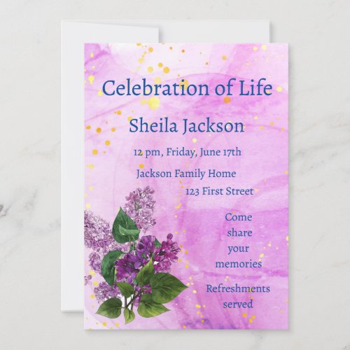 Memorial Photo Watercolor Lilac Garden Flower  Invitation