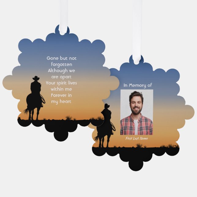 Memorial Photo Western Horse Back Riding  Ornament Card (Front/Back)
