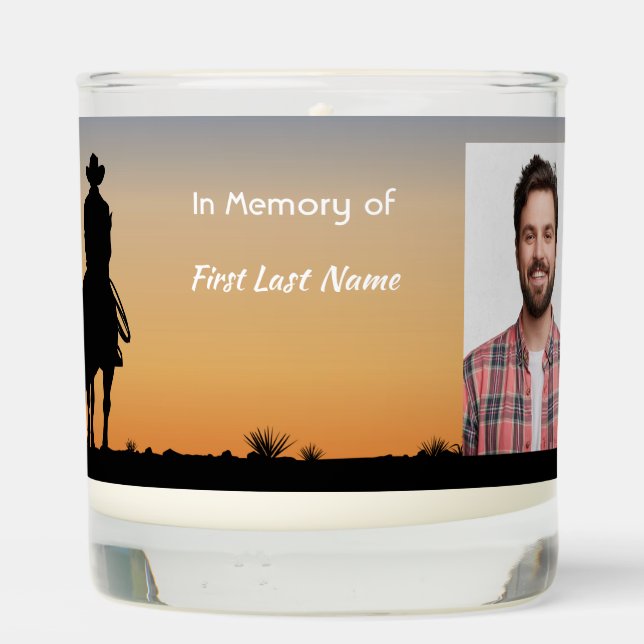 Memorial Photo Western Horse Back Riding  Scented Candle (Back)