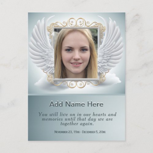 Memorial Photo with Angel Wings Frame Postcard