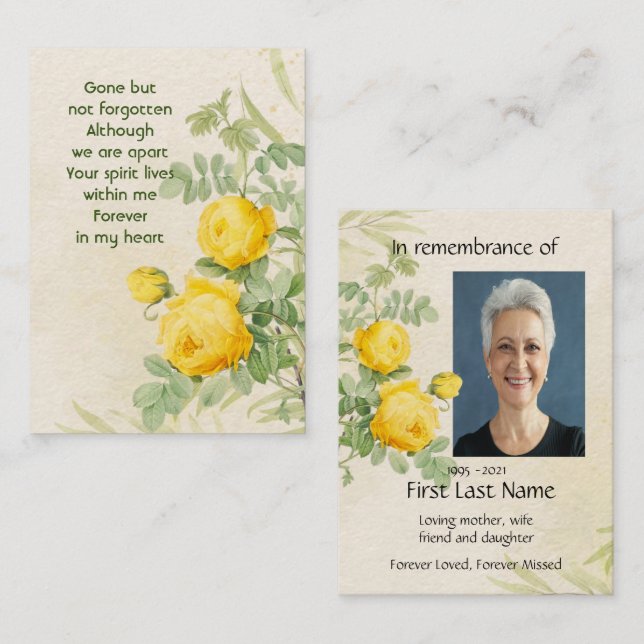 Memorial Photo Yellow Roses Garden Flowers Business Card (Front/Back)