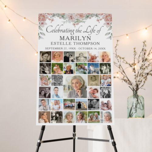 Memorial Pink Floral Celebrating Life of 33 Photo Foam Board