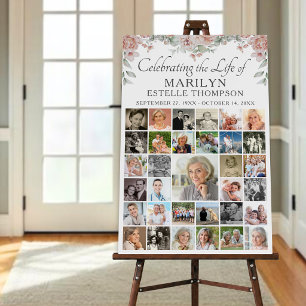 Memorial Pink Floral Celebrating Life of 33 Photo Foam Board