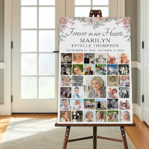 Memorial Pink Floral Forever Hearts 33 Photo Foam Board