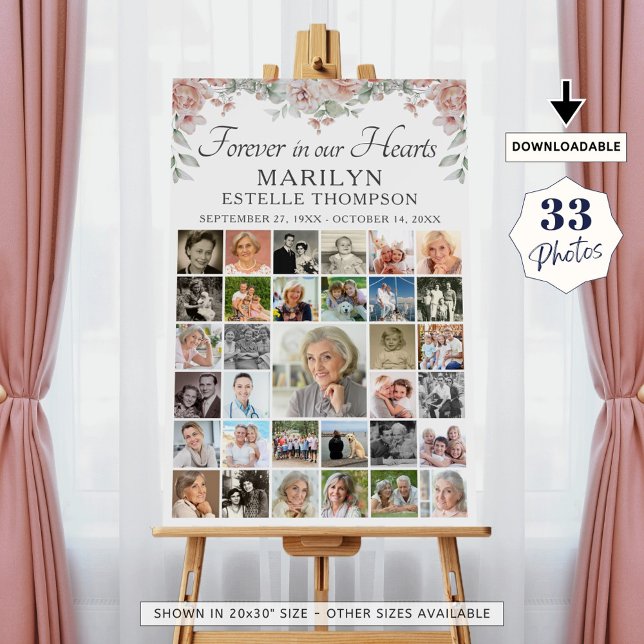 Memorial Pink Floral Forever Hearts 33 Photo Foam Board (Creator Uploaded)