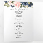 Memorial Pink Navy Watercolor Floral Funeral Tri-Fold Program (Inside First)