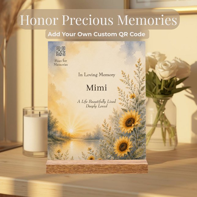 Memorial Plaque with Custom QR Code Acrylic Sign (Custom sunflower memorial with qr code for photos, music, and memories.)