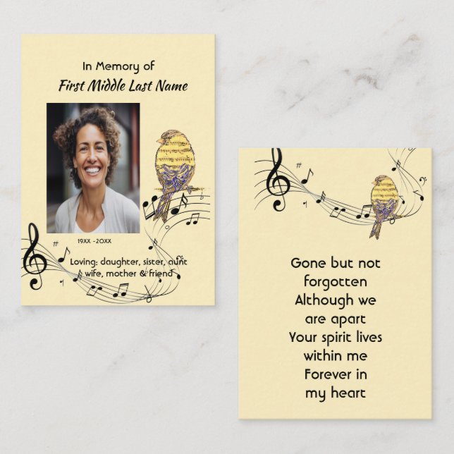 Memorial Pocke Keepsake  Music Bird Business Card (Front/Back)