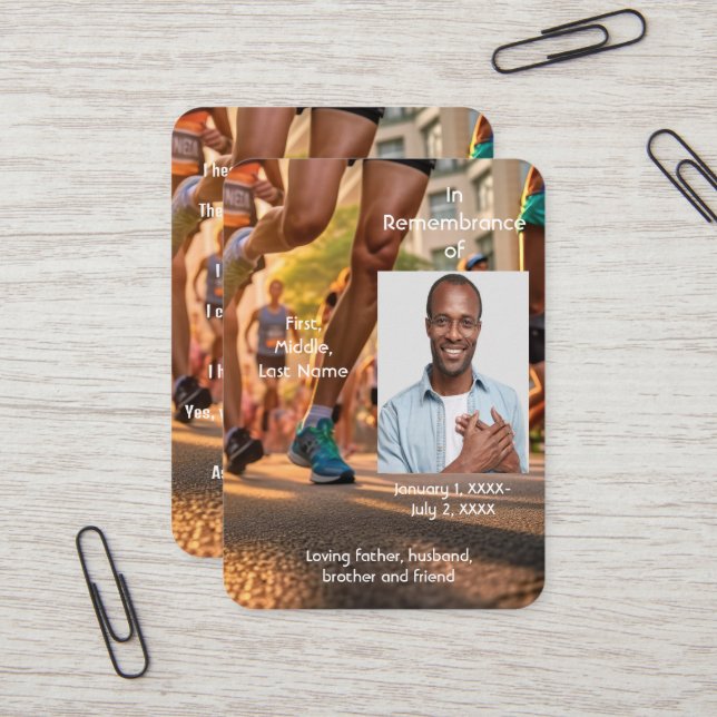 Memorial Pocket Card Athlete Marathon Runner Run (Front/Back In Situ)